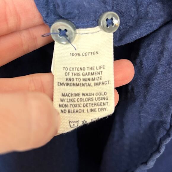 Alex Mill Wash & Go Sear Sucker Navy Button Down Short Sleeve Camp Shirt Large - Picture 5 of 5